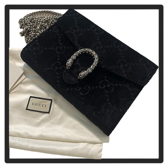 GUCCI Black GG | Velvet‎ Mini Dionysus Wallet On Chain - Picture 1 of 15